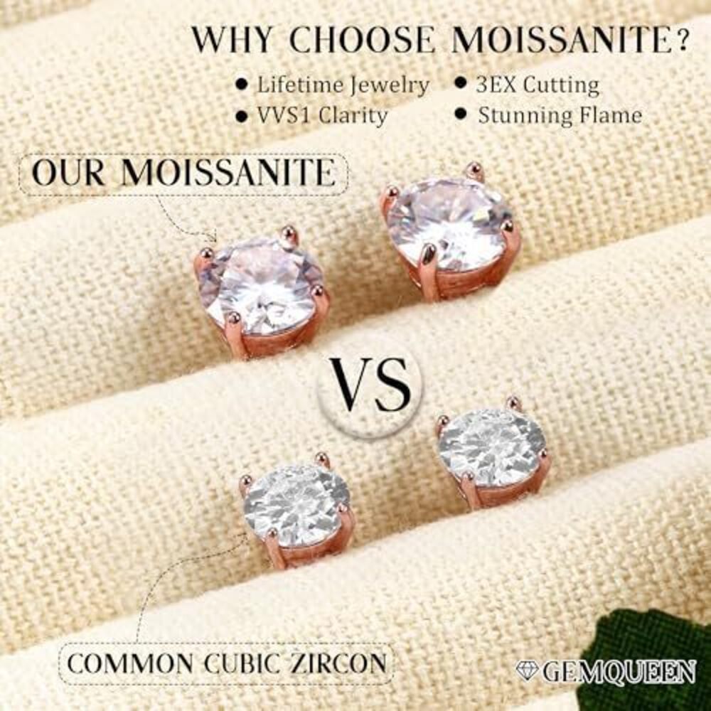 2158 Moissanite Earrings Studs : 18K Rose Gold Plated 925 Sterling Silver - Picture 7 of 7